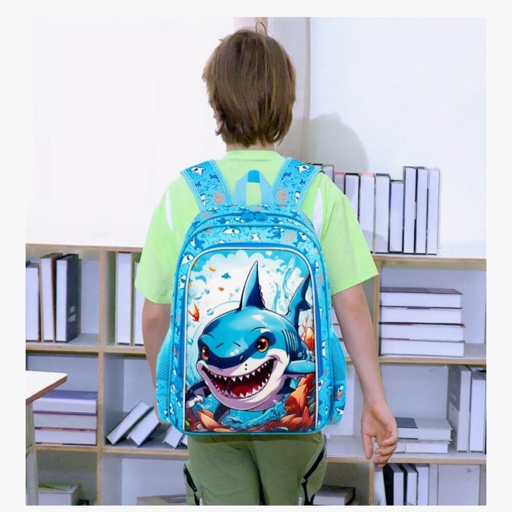 NWOT CCJPX 3PCS Shark Backpack for Boys, 16 Inch Kids Water Resistant Preschool - Picture 2 of 13